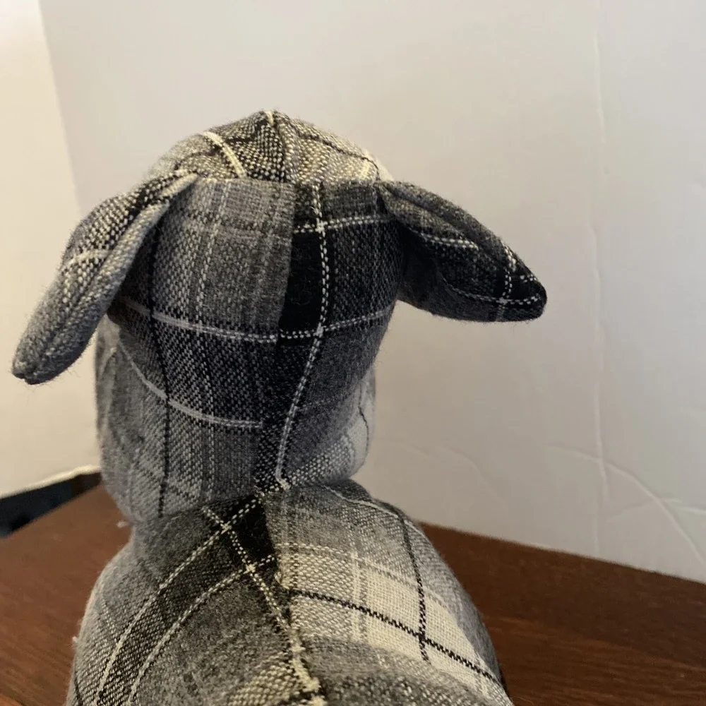 Gray & White Plaid Door Stop Dog Plush Westie Scottish Terrier Scotty SUPER CUTE
